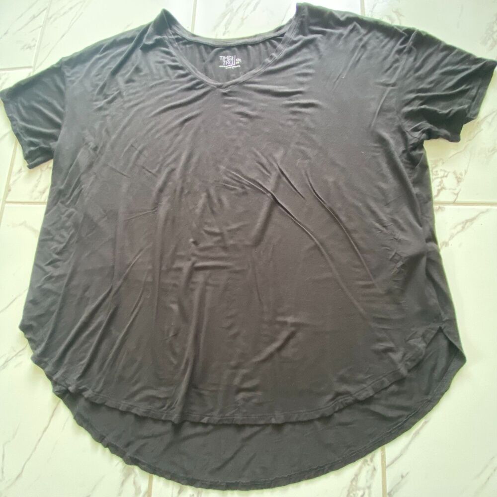 Time And Tru Women XXL 20 Black Short Sleeve Scoop Neck T Shirt